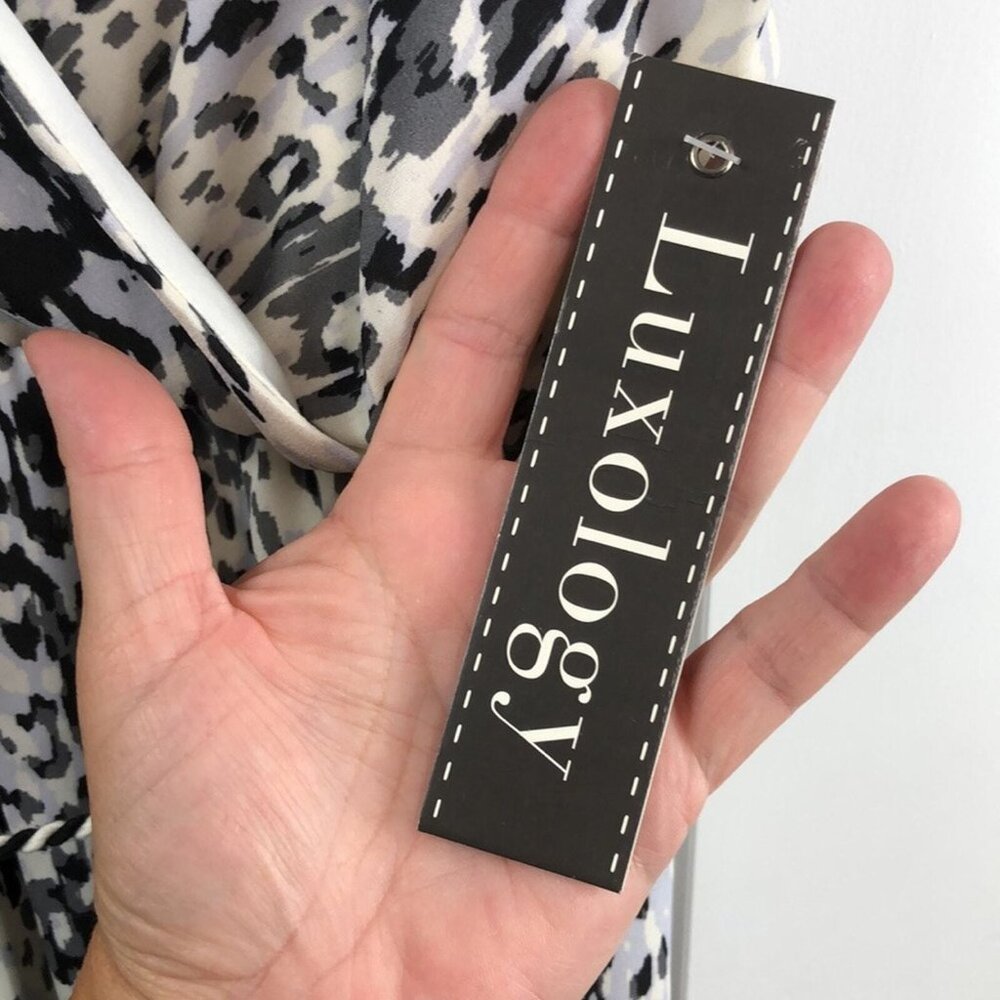 Luxology NWT dress Women’s asymmetrical Spaghetti Strap Black White midi size XL - Picture 8 of 12